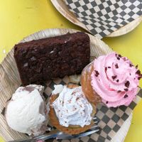 salted caramel brownie, apple pie with ice cream, jam donut at Vx in Bristol