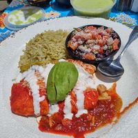 Enchiladas w/ salsa roja + verde at Lola's - Retro Row in Long Beach