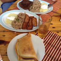 Yummy empanada and the dish of the day! at Govinda in Arica