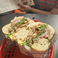 Vegan chicken pesto on an onion bagel   at The Bagelry  in Liverpool