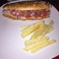 Vegan hotdog. at Pizza Rock in Saltillo