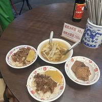 Rice with braised tofu sheets, bamboo shoots soup and soft braised tofu   at Su Tien Chu Vegetarian Noodle in Taitung