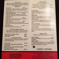 Their extensive vegan menu. at Fusion Restaurant and Bar in Riverside