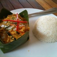 Mushroom Amok (vegetarian Version of Fish Amok, Khmer specialty) - with egg! at My Little Cafe in Siem Reap