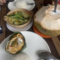 Mushroom amok and green curry  at My Little Cafe in Siem Reap