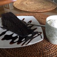 chocolate cake and vanilla ice cream at Sage in Ubud