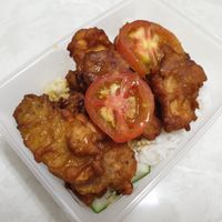 Lemon Chicken rice (using 杏鲍菇 mushroom) at Xin En Vegetarian 心恩素食 in West Singapore