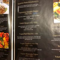 vegan section of menu! at Taste of Egypt in Saint John