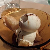 Vegan vanilla icecream with apple-filled dumplings at La Boca in Cordoba