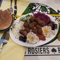 18€ (a bit much for the portion, but taste so good) at L'as du Fallafel in Paris