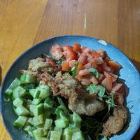 Crispy chicken bowl (soy protein) at The Healthy Hub in Cairns