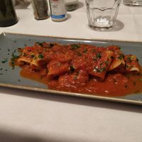 Paccheri with vegetable-ragù (really tasty but also extremely simple) at Locanda Rossignoli 1913 in Casale Monferrato
