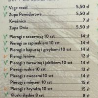Menu (Polish only. Green symbol denotes vegan). at Bar Górski in Zakopane