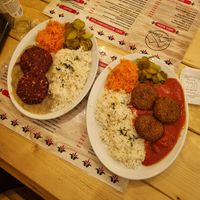 Falafel on the right and beetroot cutlets in the left at Bar Górski in Zakopane