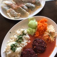 beet cutlet and spinach pierogi  at Bar Górski in Zakopane