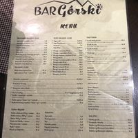 menu sep 2018 at Bar Górski in Zakopane