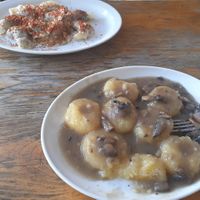 kluski śląskie in mushroom gravy at Bar Górski in Zakopane