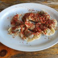 pierogi with spinach and spicy topping at Bar Górski in Zakopane