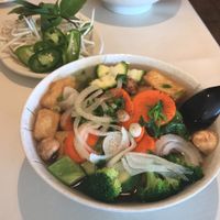 Vegan tofu Pho with extra veggies  at Soy House in Bellingham