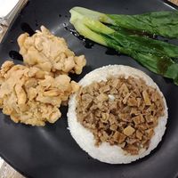 Nasi Ayam Jamur (mock chicken meat rice, deep fried oyster mushroom, and veggies) at Herbivore in Jakarta