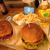 chiken burger to the left and cheese burger to the right at Ain Soph.Ripple Kabukicho in Tokyo