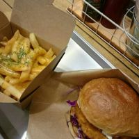 cheesy fries and chicken burger  at Ain Soph.Ripple Kabukicho in Tokyo