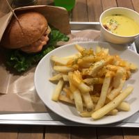 cheese burger, cheese fries and corn soup at Ain Soph.Ripple Kabukicho in Tokyo