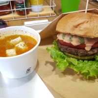 Burger and soup  at Ain Soph.Ripple Kabukicho in Tokyo