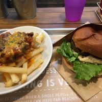 Chili cheese fries and falafel burger at Ain Soph.Ripple Kabukicho in Tokyo