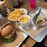 Burger, cheese fries, Mac n cheese and burrito. Soooo yum at Ain Soph.Ripple Kabukicho in Tokyo