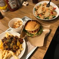 Chili cheese fries, waffle, cheeseburger, quinoa salad at Ain Soph.Ripple Kabukicho in Tokyo