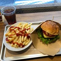 Ripple cheese burger, fries and iced tea. at Ain Soph.Ripple Kabukicho in Tokyo