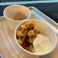 Vanilla ice cream with waffle and the chocolate flavor.  at Ain Soph.Ripple Kabukicho in Tokyo