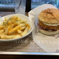 Chicken burguer and fries with cheese at Ain Soph.Ripple Kabukicho in Tokyo