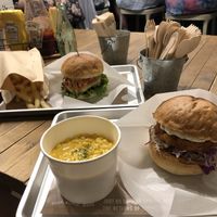 Chicken sandwich with Mac, ripple cheeseburger with fries  at Ain Soph.Ripple Kabukicho in Tokyo