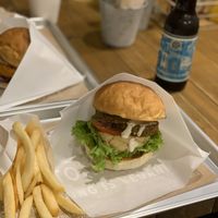 Falafel burger and fries at Ain Soph.Ripple Kabukicho in Tokyo