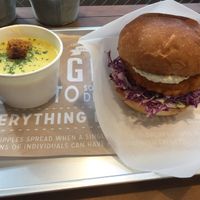 Soy chicken burger and soup  at Ain Soph.Ripple Kabukicho in Tokyo