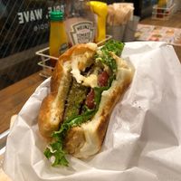 Inside of the Falafel burger at Ain Soph.Ripple Kabukicho in Tokyo