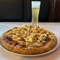 Vegan pizza with vegan chicken. at Ottimo Ristorante Italiano in Hobart