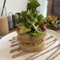 The savoury pancakes with vegan tuna. I like the little hat made of lettuce   at Paper Plane in Nice