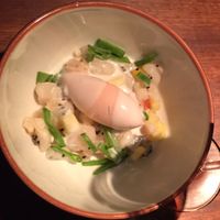 vanilla coconut stock, peach pineapple sorbet at Farang in Stockholm