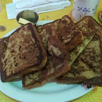 Vegan french toast with vegan butter at Pick Me Up Cafe in Chicago