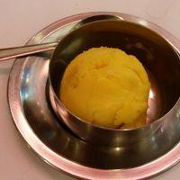 Mango sorbet at Dinithi Restaurant Ury in Newcastle Upon Tyne