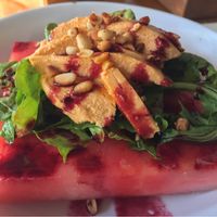 Chilled watermelon salad with almond cheese and arugula. at Mito  in Zihuatanejo