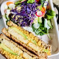 Grilled cheez (add tempeh) with a side salad ✨ at Organically Twisted in Naples
