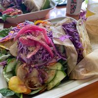Walnut Meat Taco and a Salad with garlic dressing and topped with an artichoke burger (off menu?) - fantastic! at Organically Twisted in Naples