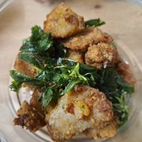 Vegan fried 'chikn' with Taiwan basil (bought for takeout) at MíngYuán SùShí Fāng 明園素食坊 in Hualien