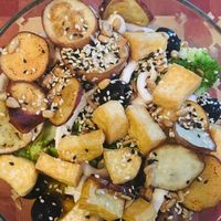 The salad (you can decide what’s in yours with no limitations). I had broccoli, tofu, eggplant, mushroom, potato, sweet potato, olives, lettuce, sesame, sunflower seeds and corn  at Gallery House of Hummus in Koh Phangan