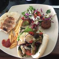 Half a Greek baguette and half a falafel plate (please excuse the presentation) at Gallery House of Hummus in Koh Phangan