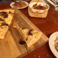Flatbread and noodle salad starters at Uluru in Armagh